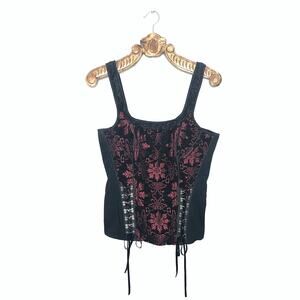 TRIPP NYC Vintage Corset Woven Brocade Snowflake Floral Red Black Zip Back XXL